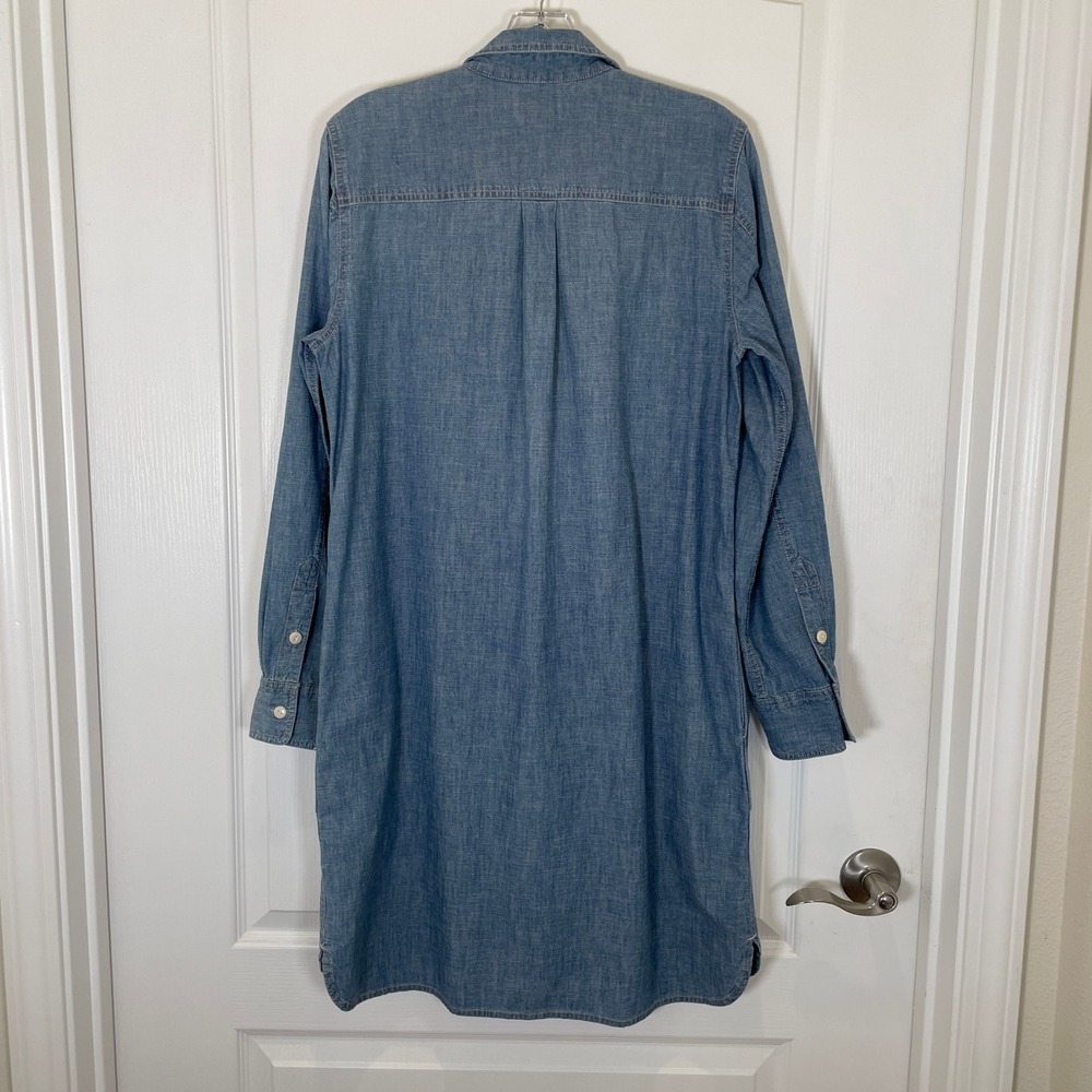 J.Crew Chambray Denim Shirt Dress Blue Cotton Button Front Long Sleeve Mini M - Picture 6 of 6